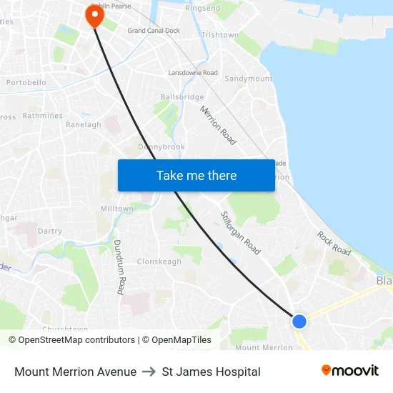 Mount Merrion Avenue to St James Hospital map