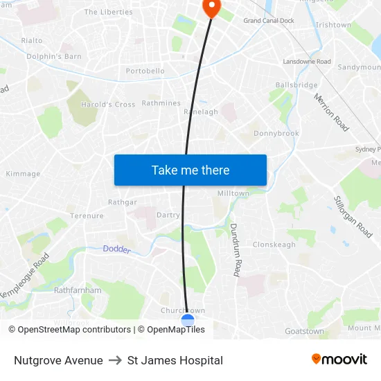 Nutgrove Avenue to St James Hospital map