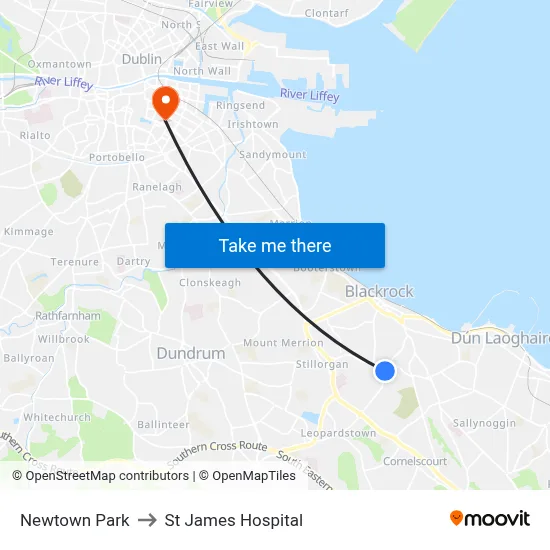 Newtown Park to St James Hospital map