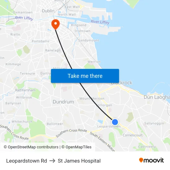 Leopardstown Rd to St James Hospital map