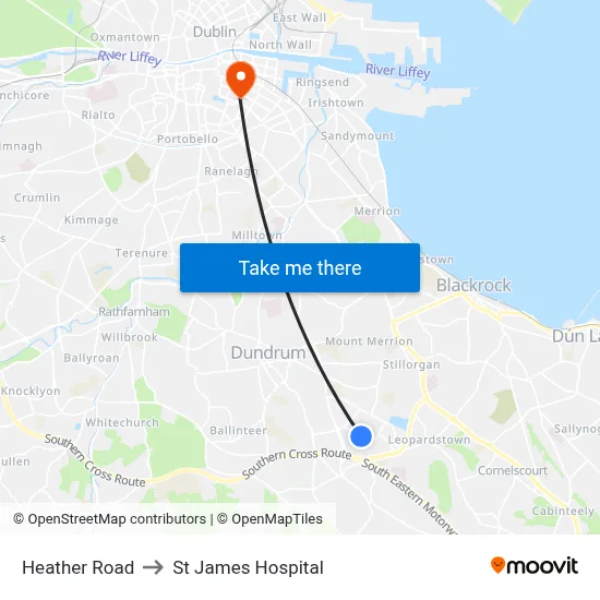 Heather Road to St James Hospital map