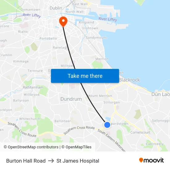 Burton Hall Road to St James Hospital map