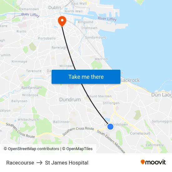 Racecourse to St James Hospital map