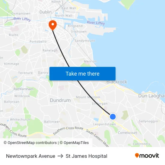 Newtownpark Avenue to St James Hospital map