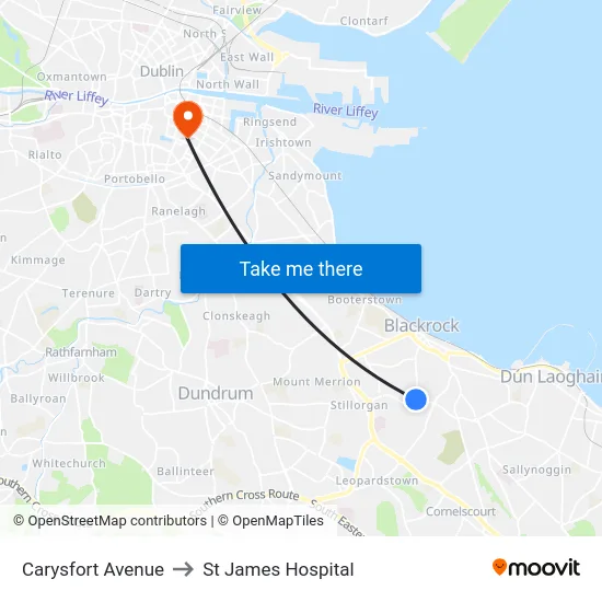Carysfort Avenue to St James Hospital map