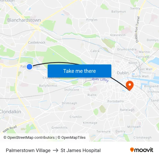 Palmerstown Village to St James Hospital map