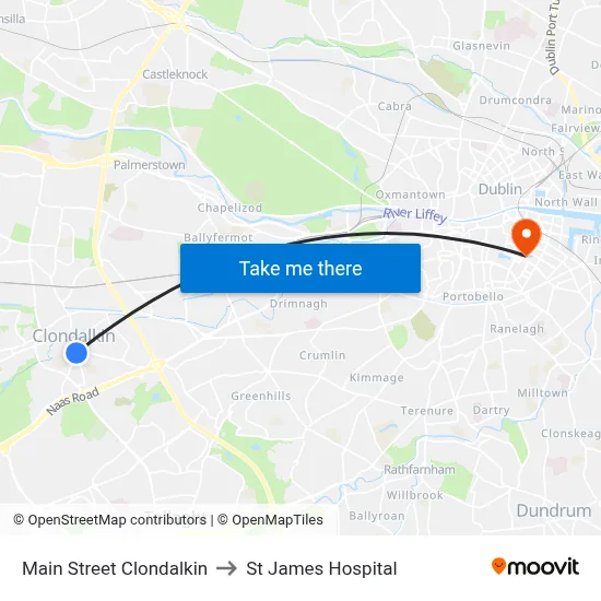 Main Street Clondalkin to St James Hospital map