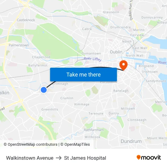 Walkinstown Avenue to St James Hospital map