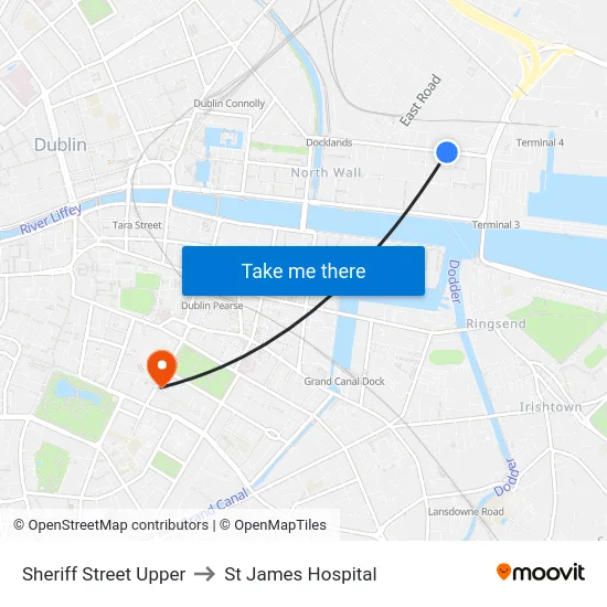 Sheriff Street Upper to St James Hospital map