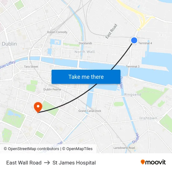 East Wall Road to St James Hospital map