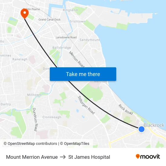 Mount Merrion Avenue to St James Hospital map