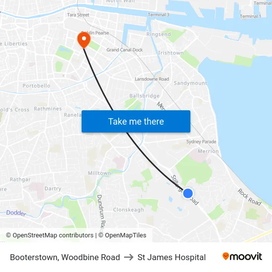 Booterstown, Woodbine Road to St James Hospital map