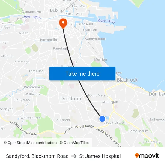 Sandyford, Blackthorn Road to St James Hospital map