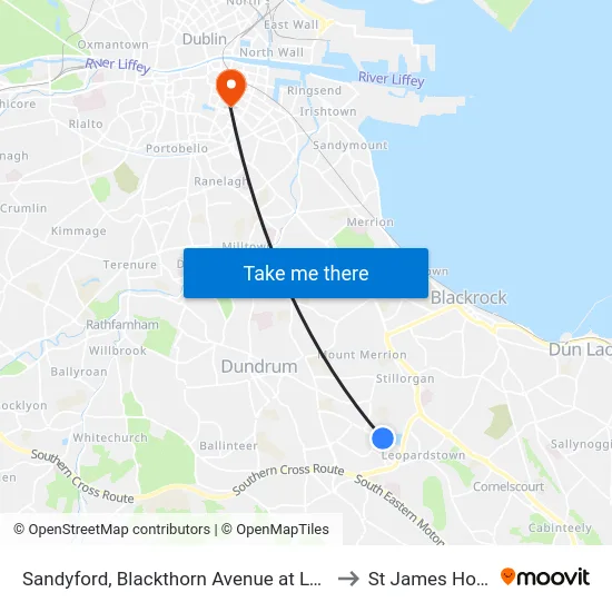 Sandyford, Blackthorn Avenue at Luas Station to St James Hospital map