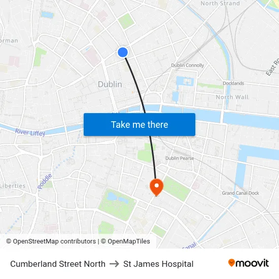 Cumberland Street North to St James Hospital map