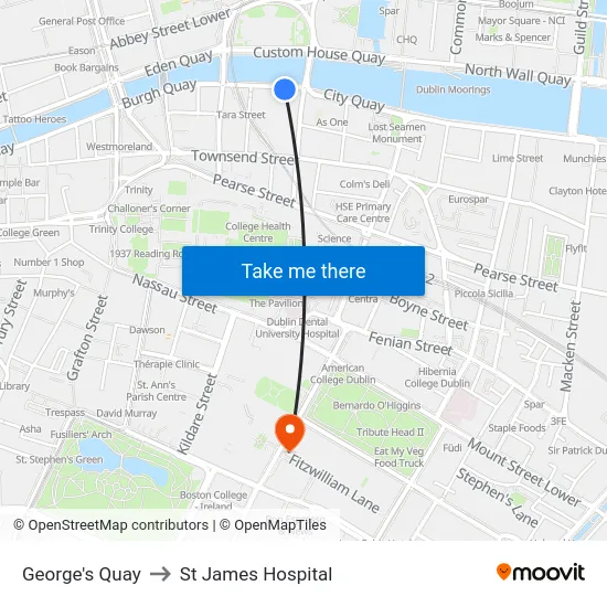 George's Quay to St James Hospital map