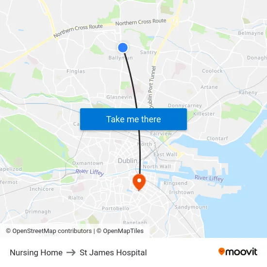 Nursing Home to St James Hospital map