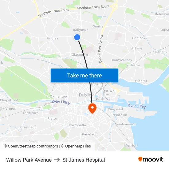 Willow Park Avenue to St James Hospital map