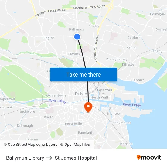 Ballymun Library to St James Hospital map