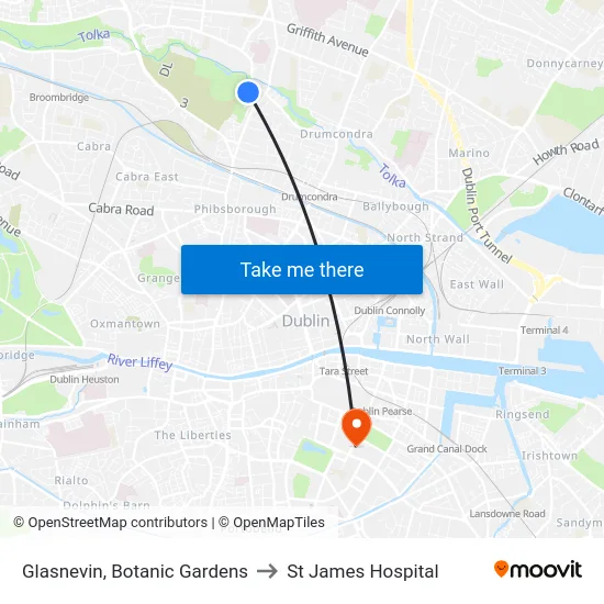 Glasnevin, Botanic Gardens to St James Hospital map