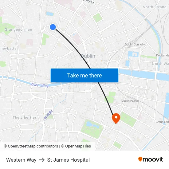 Western Way to St James Hospital map