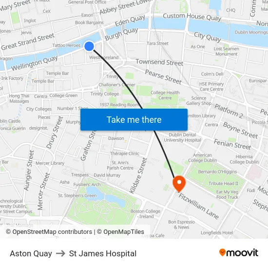 Aston Quay to St James Hospital map