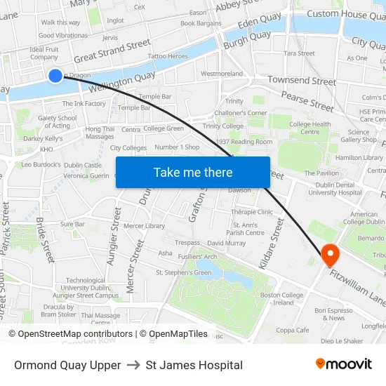 Ormond Quay Upper to St James Hospital map