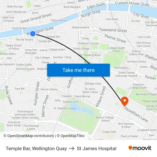 Temple Bar, Wellington Quay to St James Hospital map