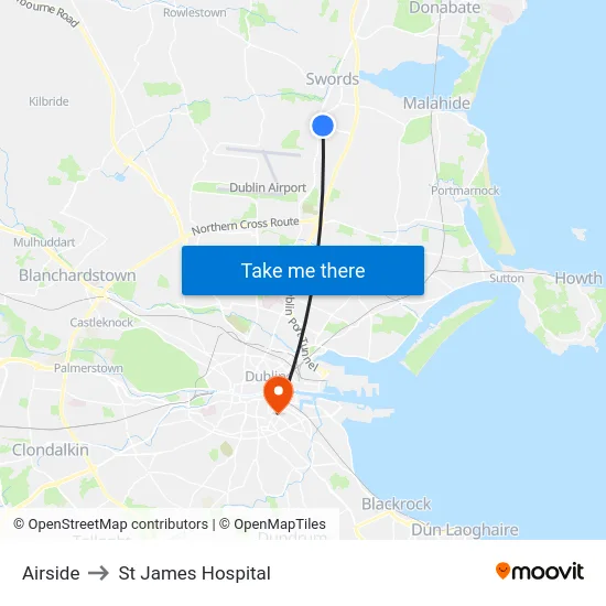 Airside to St James Hospital map