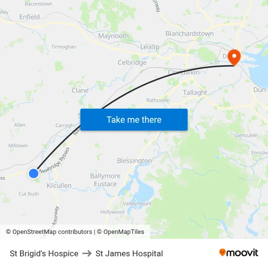 St Brigid's Hospice to St James Hospital map