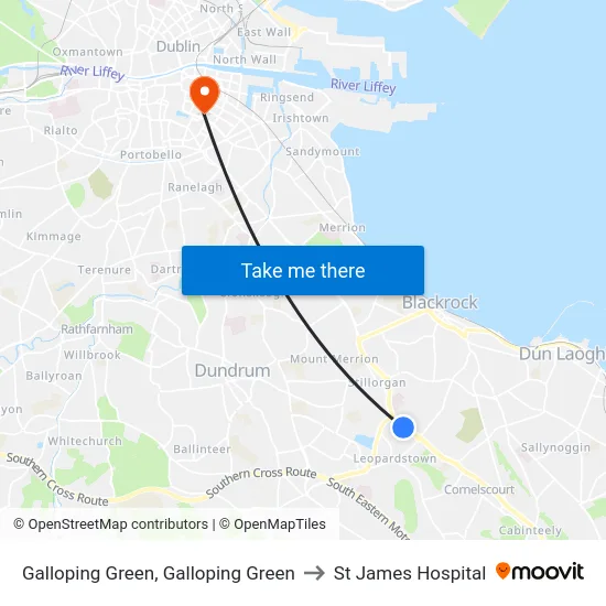 Galloping Green, Galloping Green to St James Hospital map