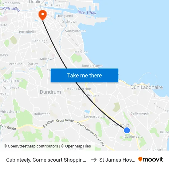 Cabinteely, Cornelscourt Shopping Centre to St James Hospital map