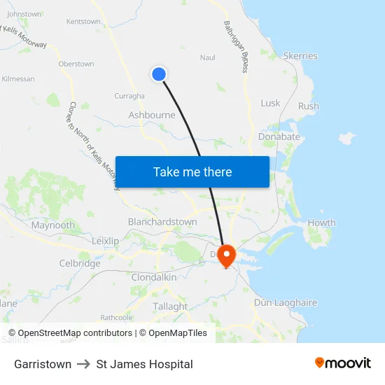 Garristown to St James Hospital map