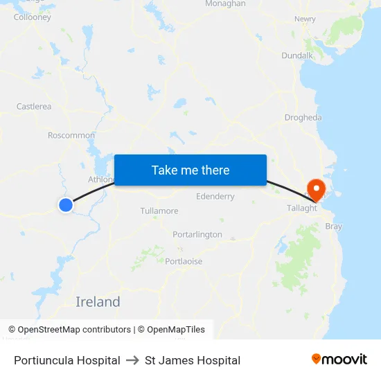 Portiuncula Hospital to St James Hospital map