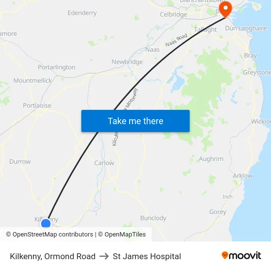 Kilkenny, Ormond Road to St James Hospital map