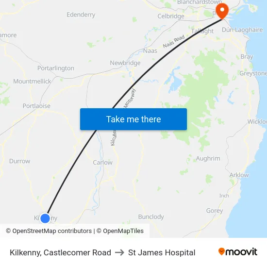 Kilkenny, Castlecomer Road to St James Hospital map