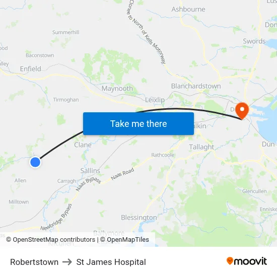 Robertstown to St James Hospital map