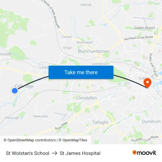 St Wolstan's School to St James Hospital map