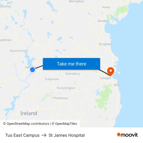 Tus East Campus to St James Hospital map