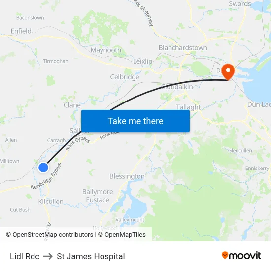 Lidl Rdc to St James Hospital map