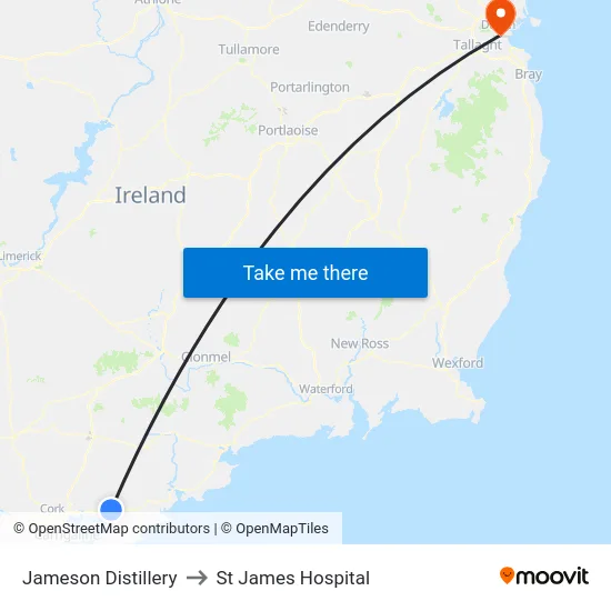 Jameson Distillery to St James Hospital map