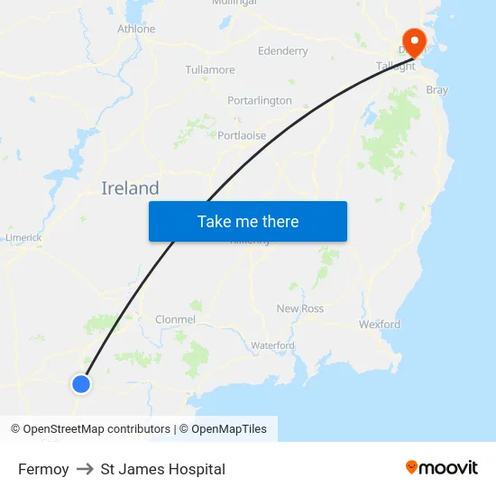 Fermoy to St James Hospital map