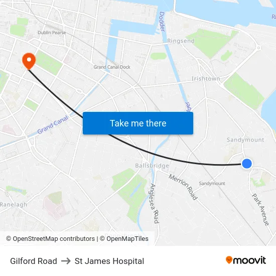 Gilford Road to St James Hospital map