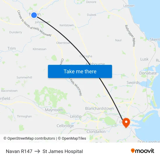 Navan R147 to St James Hospital map