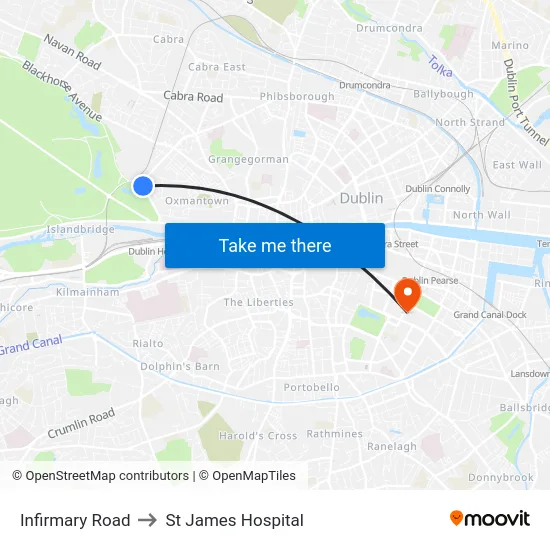 Infirmary Road to St James Hospital map