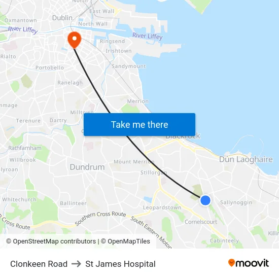 Clonkeen Road to St James Hospital map