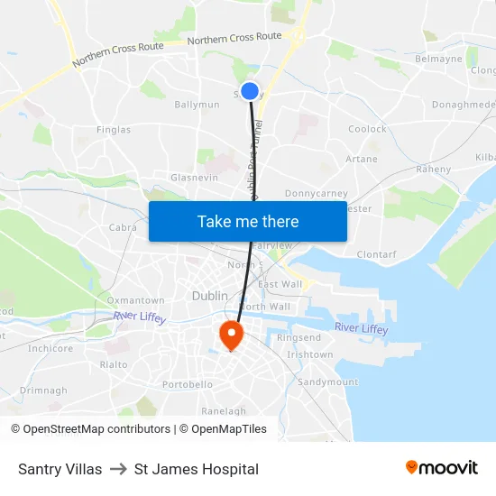 Santry Villas to St James Hospital map