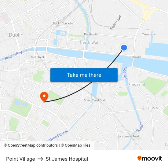 Point Village to St James Hospital map
