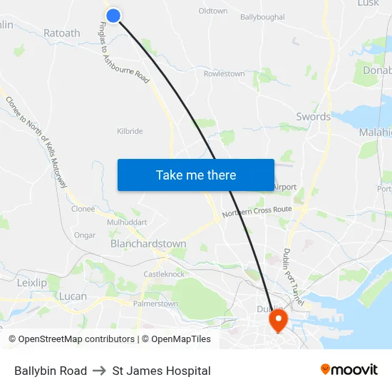 Ballybin Road to St James Hospital map
