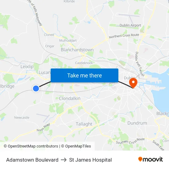 Adamstown Boulevard to St James Hospital map